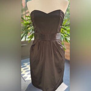 EUC H&M black satin strapless cocktail dress with pockets. Size 8.